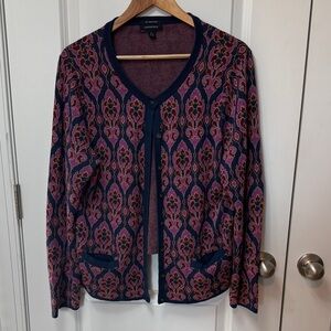 Lands' End Purple and Pink Patterned Cardigan Large
